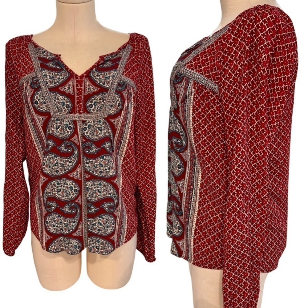 Lucky Brand Rayon Multicolor Long Sleeve Blouse